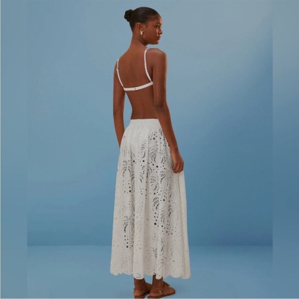 SOLD Farm Rio Laise Palm Tree Eyelet Cotton Midi Skirt